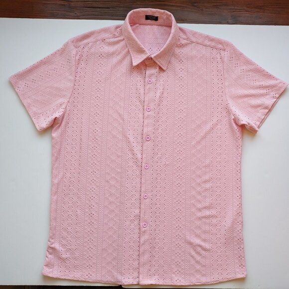 COOFANDY Short Sleeve Retro Eyelet Shirt Resort Tropical Men's Size Medium Y2K - Picture 5 of 7